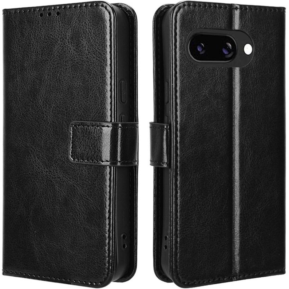 Crazy Horse Wallet Flip Case for Google Pixel 9A, Black