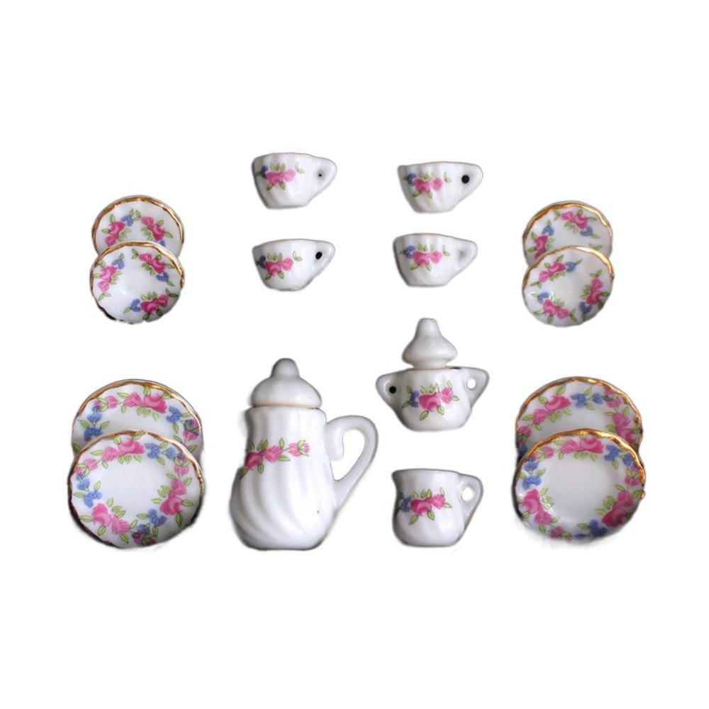 Tableware Dollhouse Miniature Tea Set Kettle Miniature Porcelain Tea Cup Set  Kitchen Decor