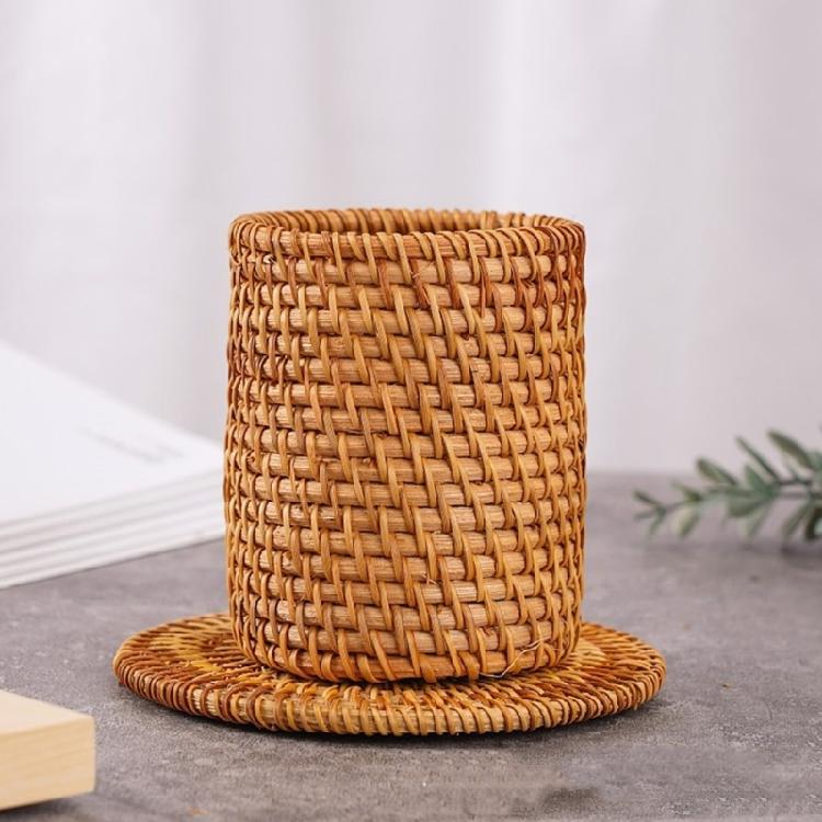 Natural Rattan Pen Stand Multipurpose Desktop Organiser Storage Container For Home Offices Desk Accessories Management