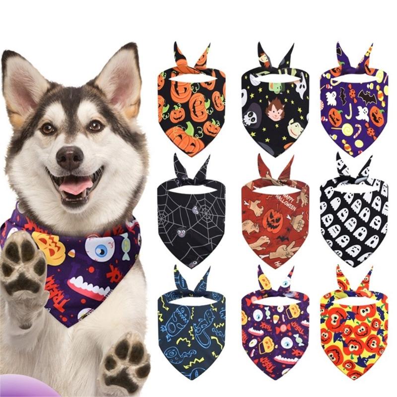 4lots Halloweens Triangular Scarf Permeable Pet Neckerchief Dog Triangles Bib for Dogs Regulable Neck