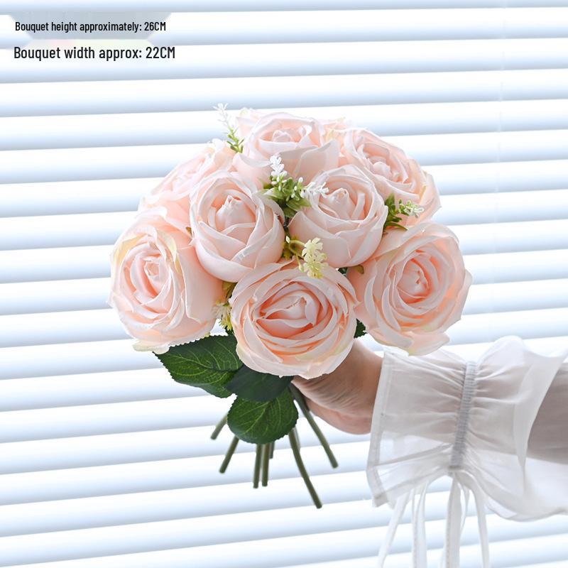 Single Stem Silk Rose Bouquet with Plastic Handle for Wedding Decoration