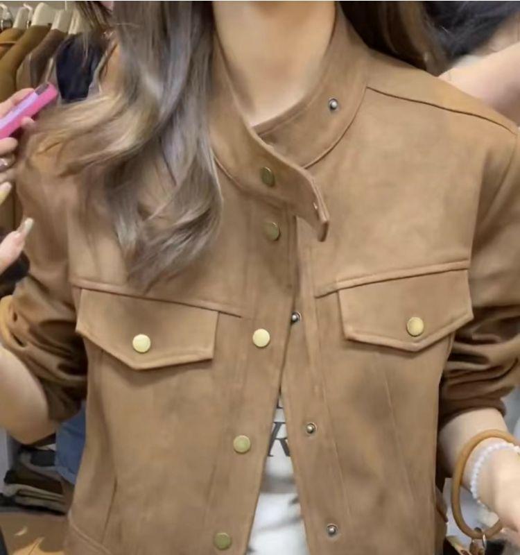 Damen Herbst/Winter Wildlederjacke im koreanischen Stil - Locker geschnitten, schlankmachend, kurz, langärmlig