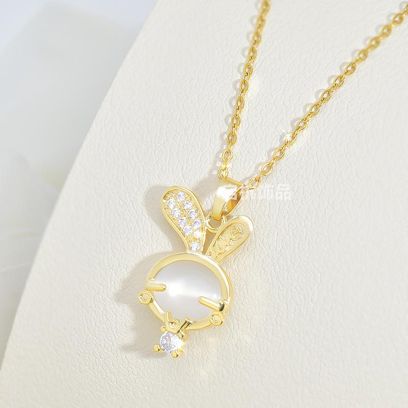 Wind Bunny Necklace Women'S Light Luxury High-End Cute Opal Pendant Exquisite Neck Chain