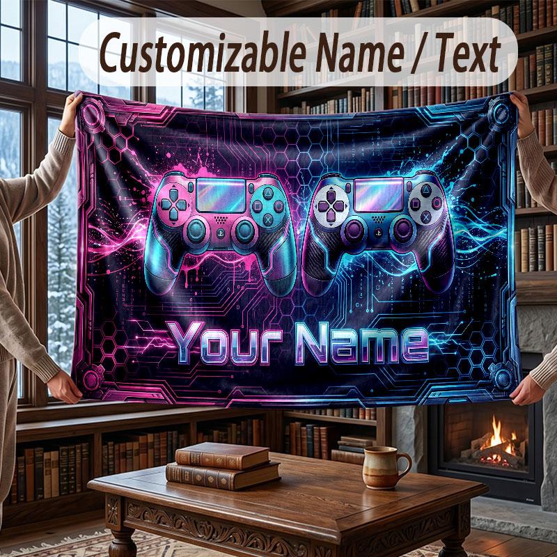 City Cyberpunk Theme Throw Blanket Custom Name Text Personalized Blanket Soft Cozy Blanket for Home Sofa Bed