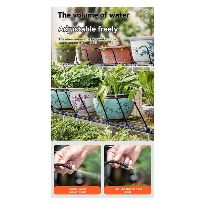 AT19-Watering Garden Irrigation System 5M-30M Outdoor Misting Cooling 1/4"' Atomizer Nozzles 4/7Mm Hose For Patio Greenhouse