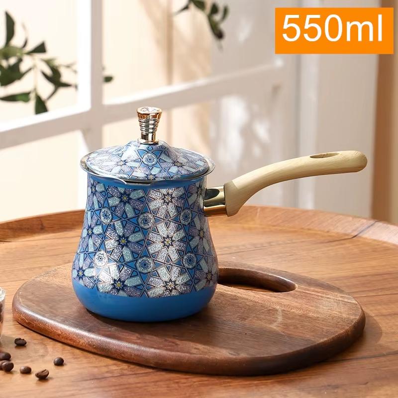 Stainless Steel Coffee Pot with Lid Chocolate Butter Milk Cup Coffee Tea Melting Jug Moka Pot for Office Home Kitchen