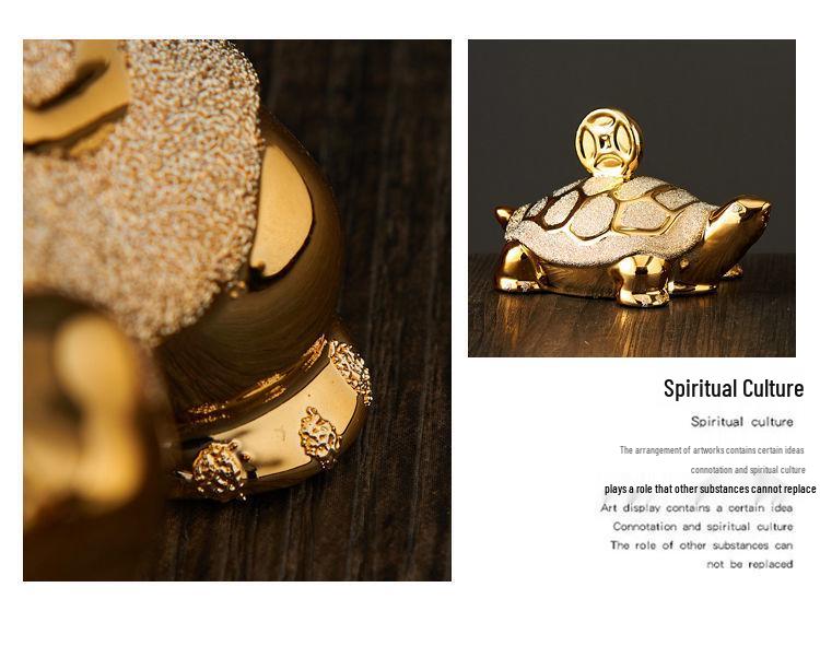 Gold-Plated Ceramic Turtle Figurine - Feng Shui Home Decor Ornament