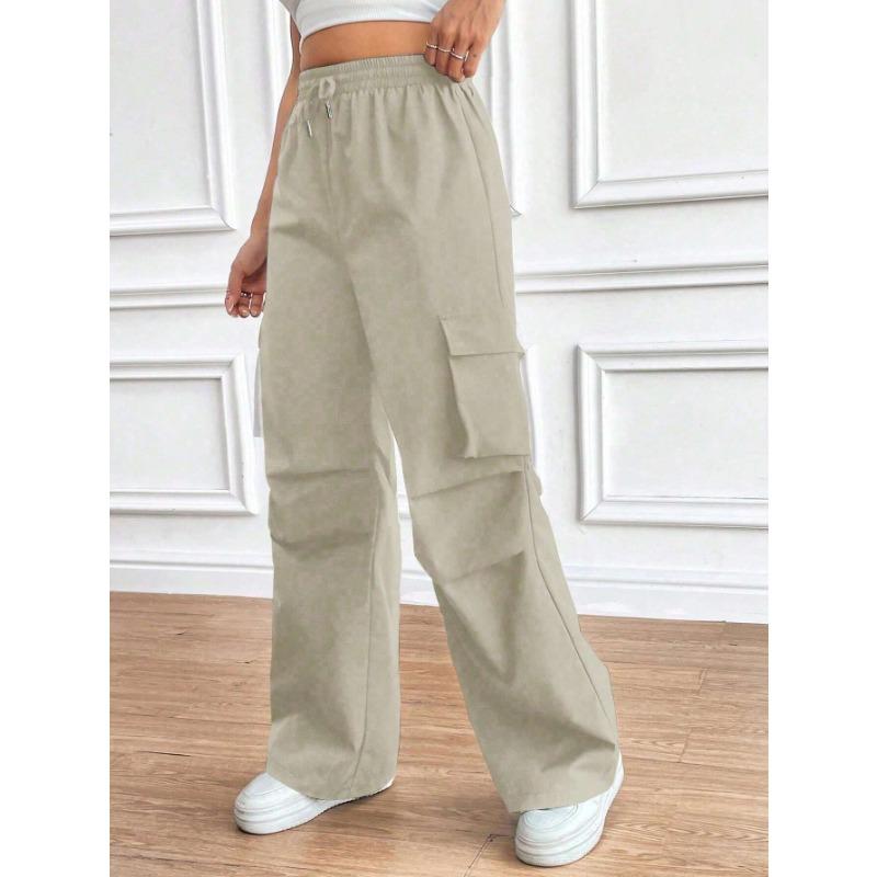 Spring Women's Pant Fashion Side Ruffle Solid Color Straight Leg Wide Leg Sweatpants