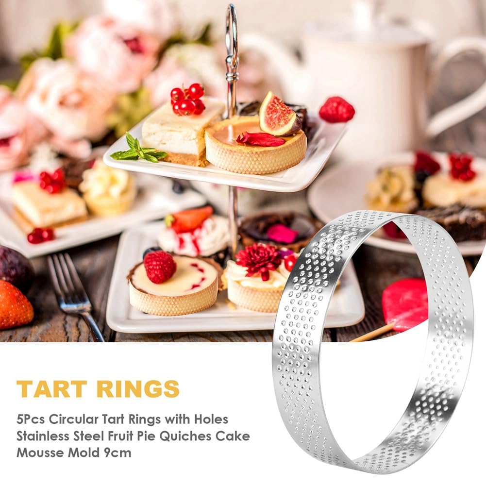 Pachet de 10 Inele pentru Tort din Oțel Inoxidabil 12 cm cu Găuri 304 Argintii Forme de Copt pentru Torturi Quiche-uri Patiserii Musse Utilizare în Bucătărie