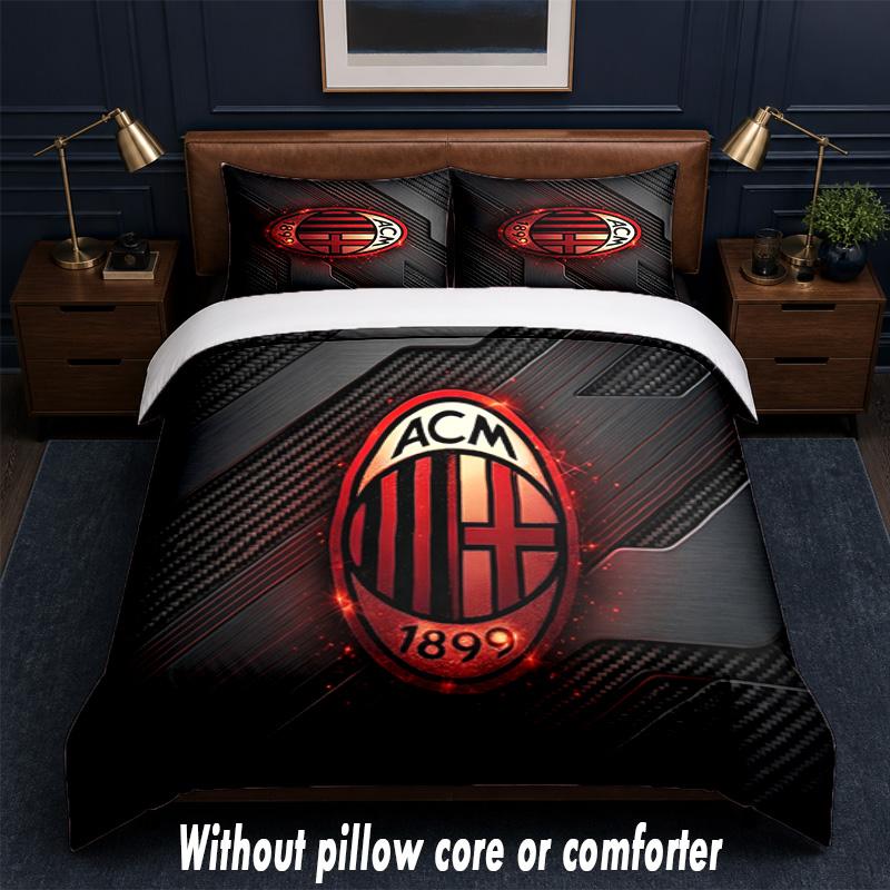 סט מצעים AC Milan עיצוב מיטה 1 ציפה לשמיכה + 2 ציפיות לכריות רך נושם מצעי מיטה לבית