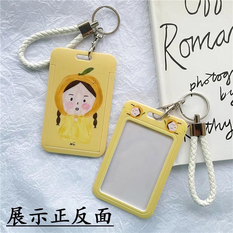 1Pc Macaron Bus ID Card Protective Cover Cases Student Meat Keyring Card Campus Access Door Credit Card Holder Bag Set Key Chain
