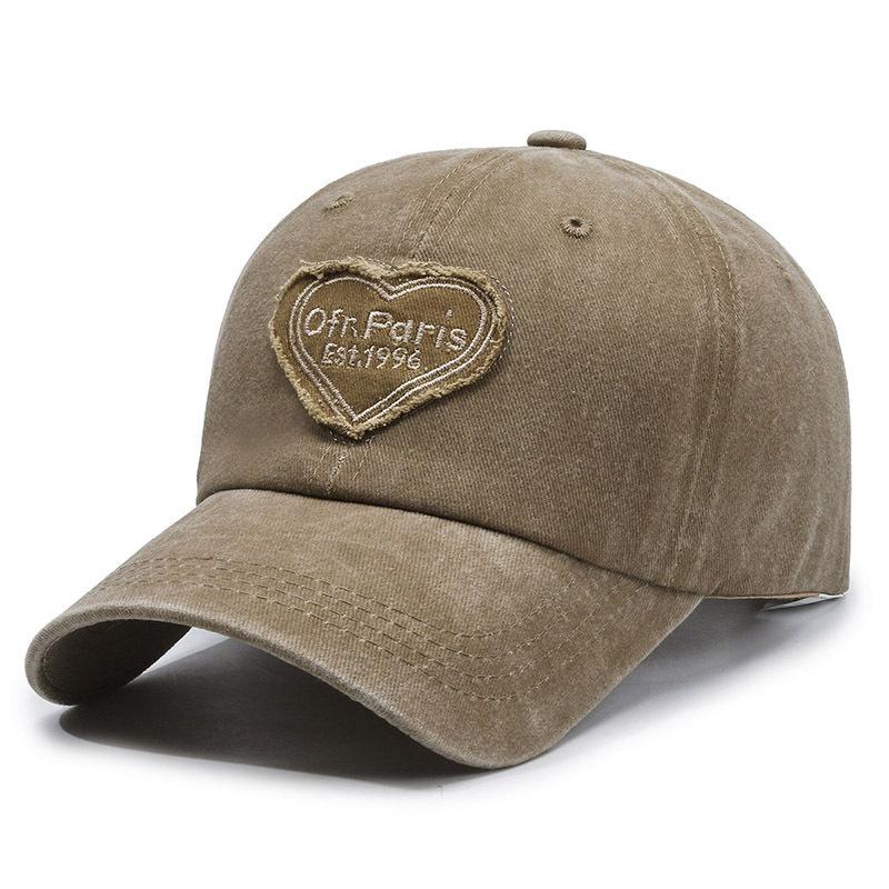 Peaked Cap Men's Sun Hat Retro Spring and Summer Versatile Washed Embroidery Baseball Cap Women's Pink Soft Top Trendy Love New