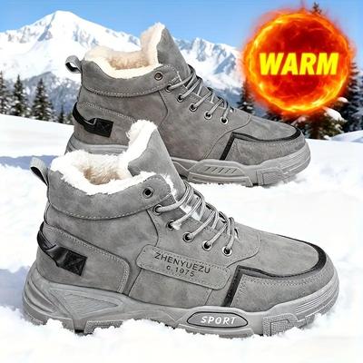 Erkek Yüksek Bilekli Büyük Beden Polar Astarlı Kar Botları Klasik Düz Renk Çizgili Tasarım Yürüyüş Ayakkabıları Sonbahar/Kış İçin Sıcaklık ve Konfor Günlük Botlar