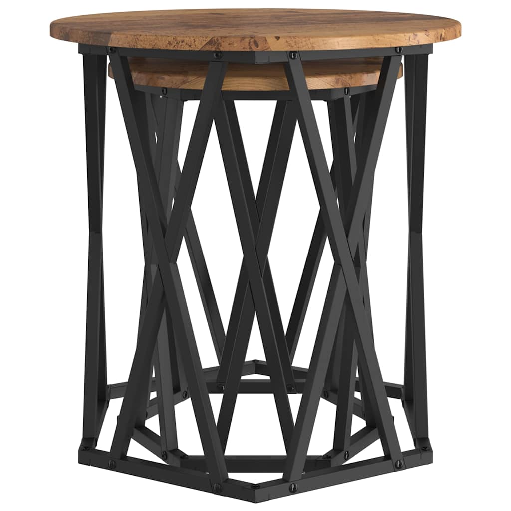 Coffee Table Set of 2 Reclaimed Wood Engineered Wood and Steel