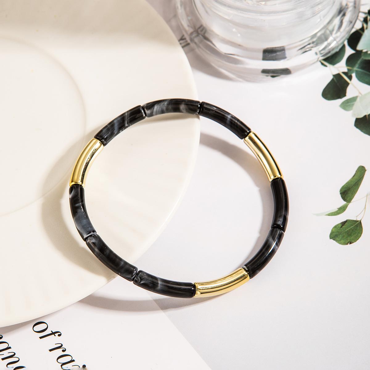 

Fashion Supermodel Wind Cuff Bead String Bracelet Acrylic Elbow Monochrome Color Matching Elastic Bracelet Bracelet Bracelet