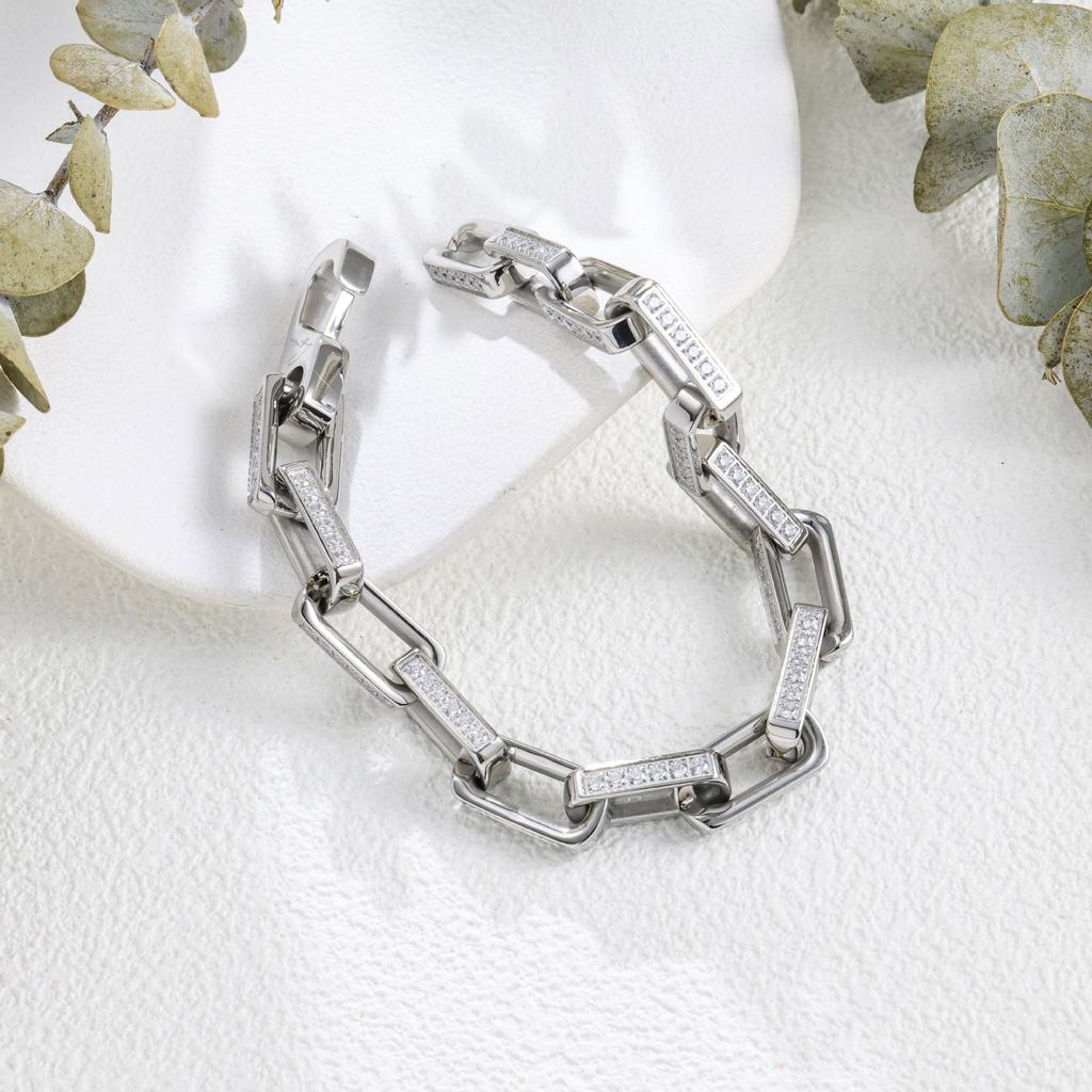 Fashion Heavy Industry Solid Full Diamond Titanium Steel Bracelet Personality Daily Versatile Domineering Hip Hop Does Not Fade