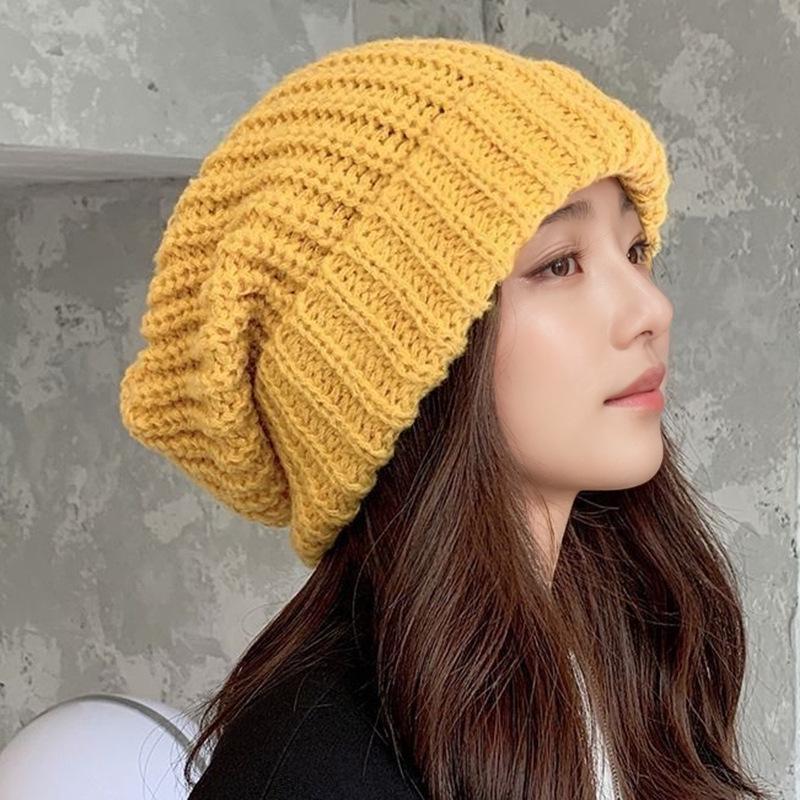 Korean Style Thick Knit Women's Slouchy Hat for Autumn & Winter