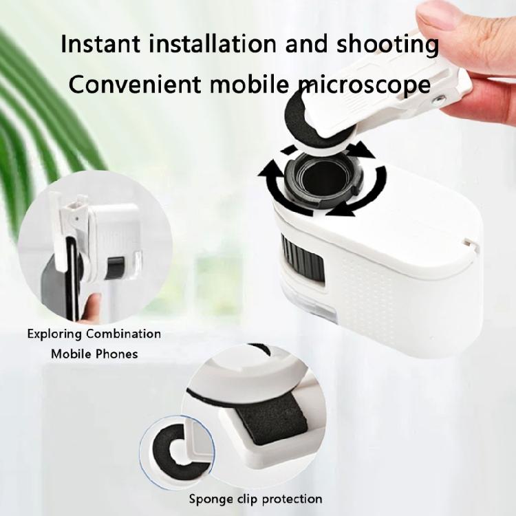 Travel Portable 100X Magnifying Microscope with LED Light and Cellphone Clip for Detailed Observation Jewelry Magnifiers