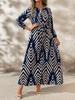 Women's Striped Long Sleeve Shirt Dress with High Slit and Belt