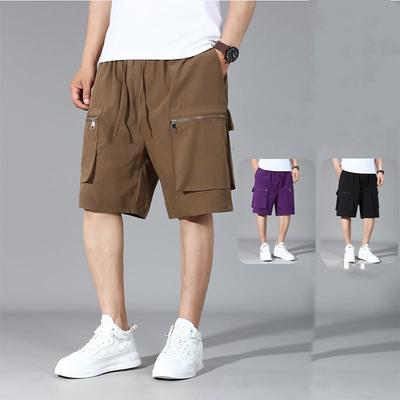 Shorts de Trabalho Masculino de Verão Multibolsos Tamanho Plus Cor Sólida Calças Retas Largas de Secagem Rápida