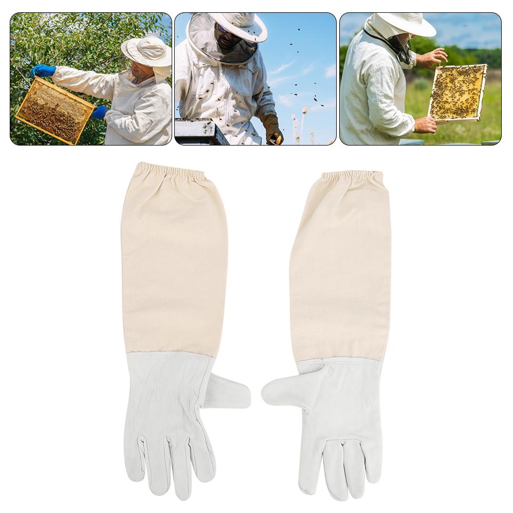 Goatskin  Leather Canvas Bee Gloves Anti Bee Anti Sting Long Sleeves Professional Apiculture Protective Equipment(XL )
