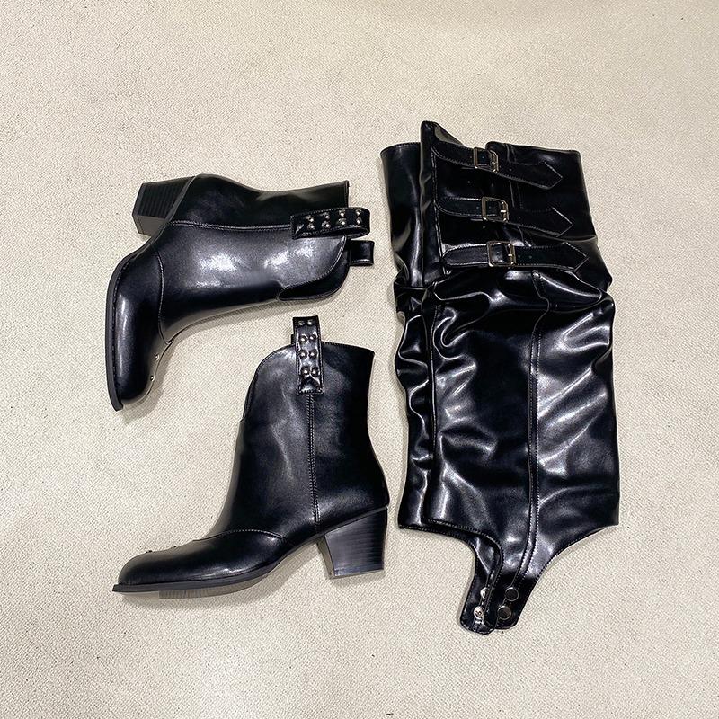 Fashion Knee-high Square Heel Modern Boots Autumn Slip-on Ladies Shoes On Sale 2025 High Quality Pointed Toe High Heel Punk Women Boots