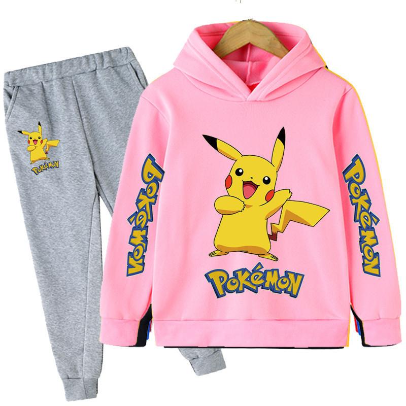 

2025 MINISO New Pikachu Cartoon Printed Sweatshirt+Pants 2pcs Set Spring Autumn Kids Boy Girl Clothing Casual Hoodie Teen Sportsuit 130