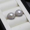 Genuine New Big Freshwater Stud Earrings Pearl Woman,Flat 925 Sterling Silver Natural Pearl Earring Wife Mother Gift White Black