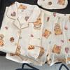 Sweet and Cute Honey Bear Pajamas Women's Summer Short-sleeved Shorts Two-piece Set Soft Cute Princess Style Cardigan Loungewear
