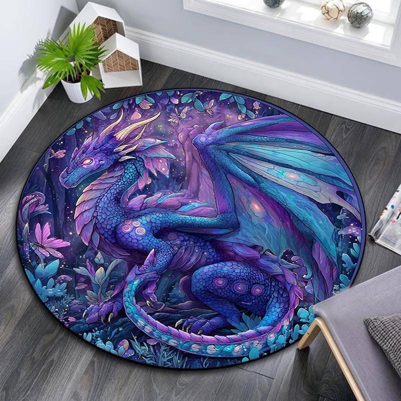 Purple Dragon Round Area Rug,Carpet Rug for Living Room Bedroom Sofa Playroom Decor,Non-slip Floor Mat