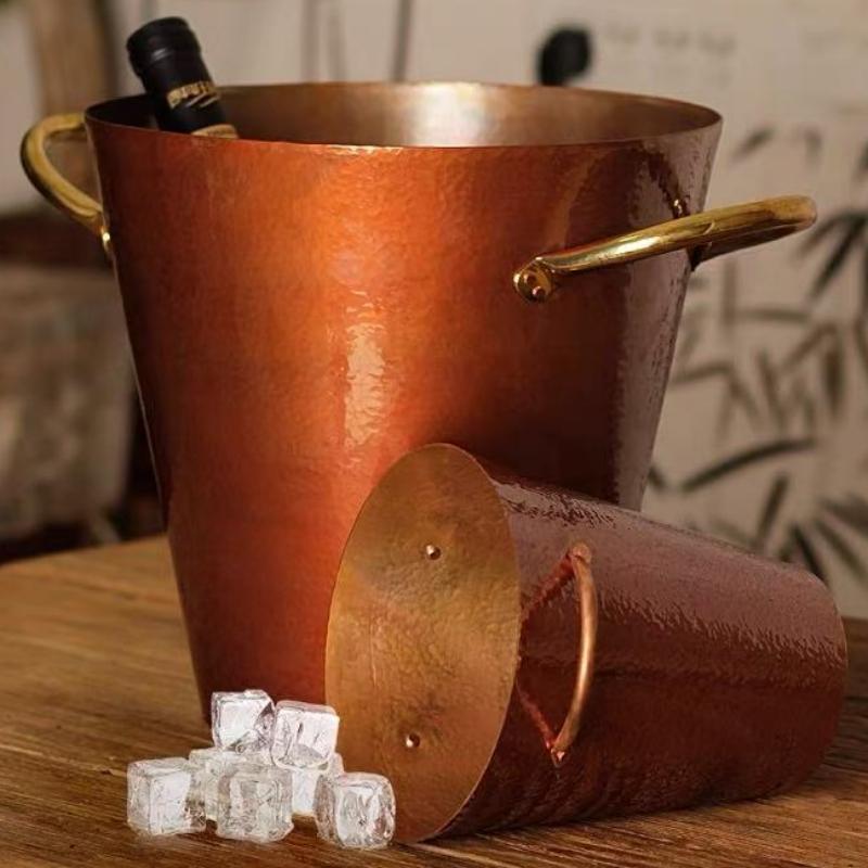 Secchiello per Ghiaccio in Rame Rosso Vintage, Diverse Misure Portatile da Campeggio Retro Secchiello per Conservare Ghiaccio Birra Bevande Articoli da Tavola