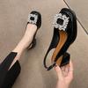 Sommer Neue Baotou Sandalen Damen Französisch Retro Quadratischer Kopf Wasser Diamant Schnalle Zurück Hohl Dicker Absatz Sandalen Groß 42