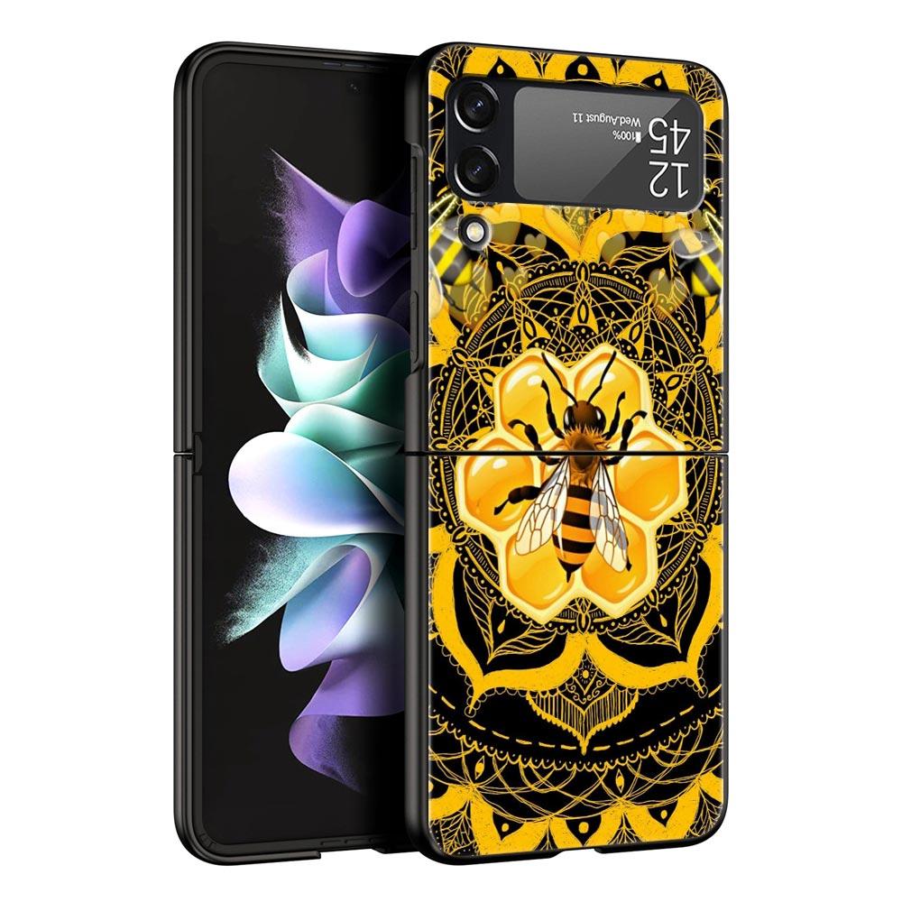 Honeybee Flower Pattern Hard PC Phone Case For Samsung Galaxy Z Flip 7 6 5 4 Black Cover For Galaxy Z Flip 3 Foldable Shell Bags