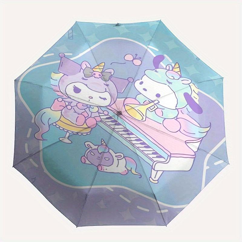 Unicorn,Sanrio Automatic Folding Umbrella Simple 8 Rib Design, Bright Cartoon Pattern, Durable Iron Frame, Suitable For Travel, Outdoor, Bea