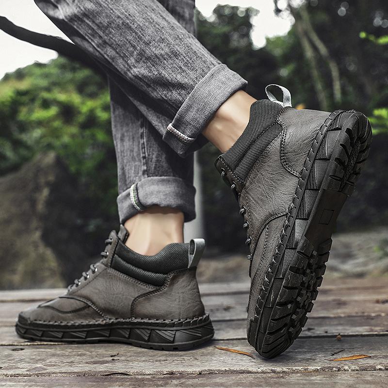 Men's Retro Genuine Leather Large Size Casual Shoes Winter Plus Velvet Warm Ankle Boots Spring and Autumn Men's Mid-cut Short Boots