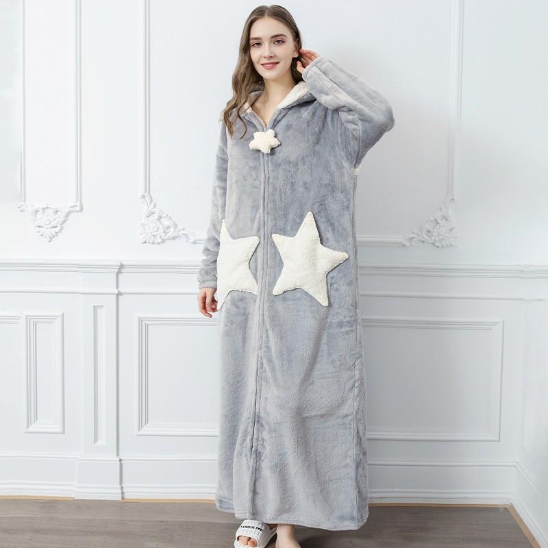 Couple Star Nightgowns New In Autumn Winter Korean Version Loungewear Coral Velvet Thickened Nightwear Men's Long Sleepwear