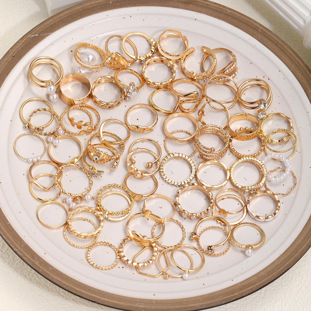 66pcs Fashion Simple Zircon Pearl Butterfly Stackable Rings Multipack For Daily Outing, Commuting & Party Wear, Trendy Jewelry