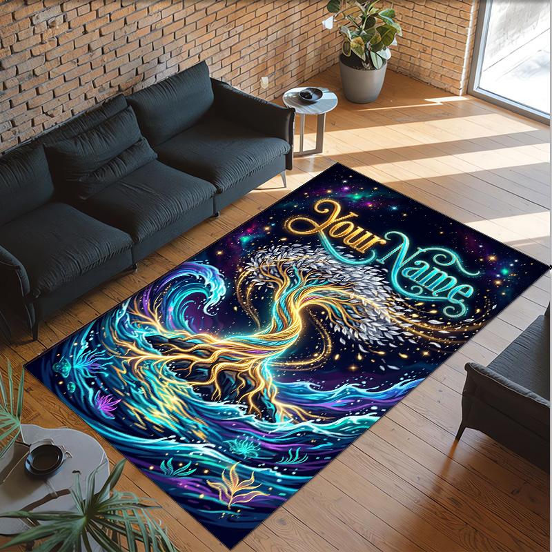 Cosmic Theme Crystal Velvet Floor Rug Personalized Custom Name Text Warm Carpet Home Decoration