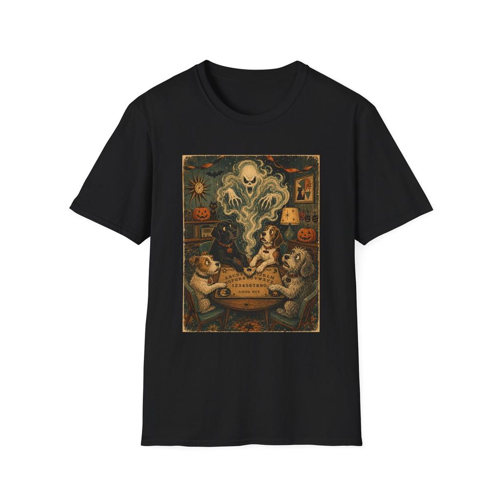Halloween 4 Dogs Ouija Haunted Parlor Ghost Illustration T-Shirt Spooky Scene