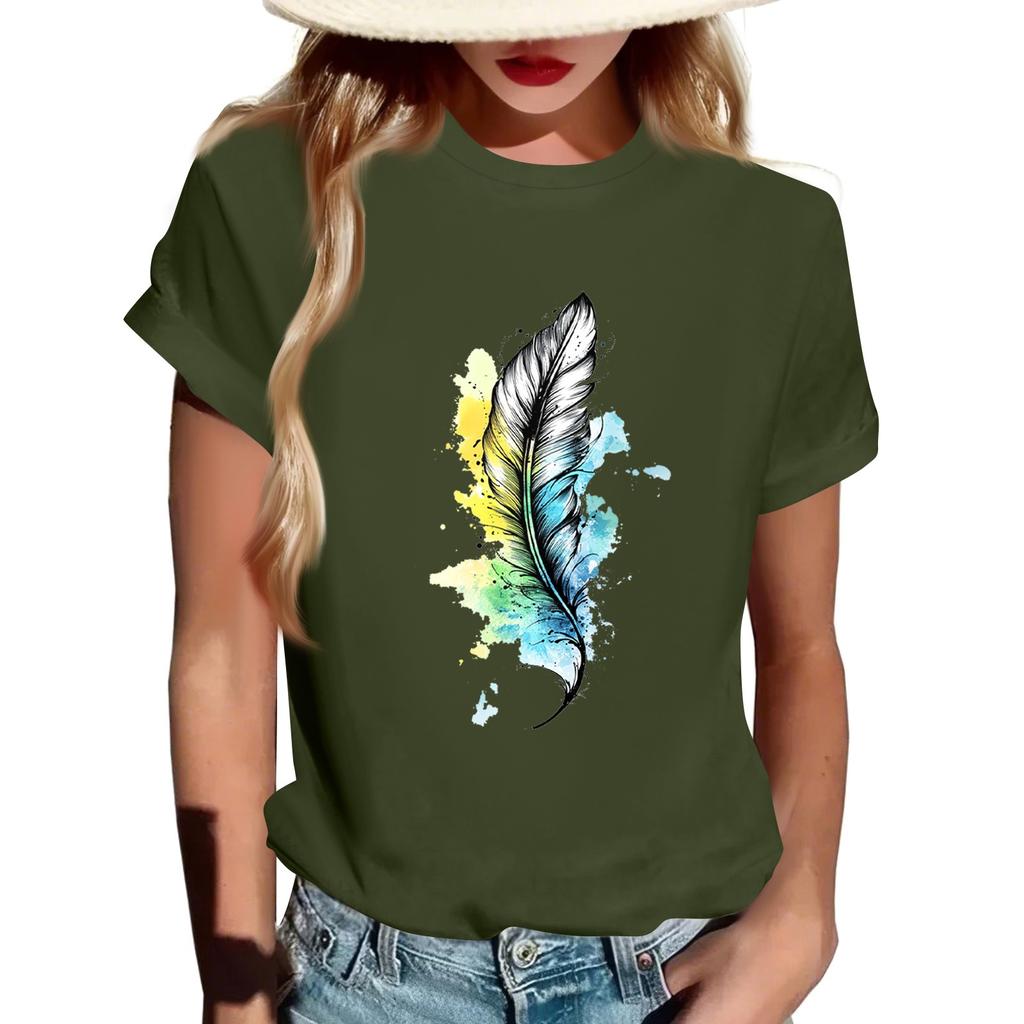 Women's Fashion Casual Printed Short Sleeve Round Neck Pullover Tops