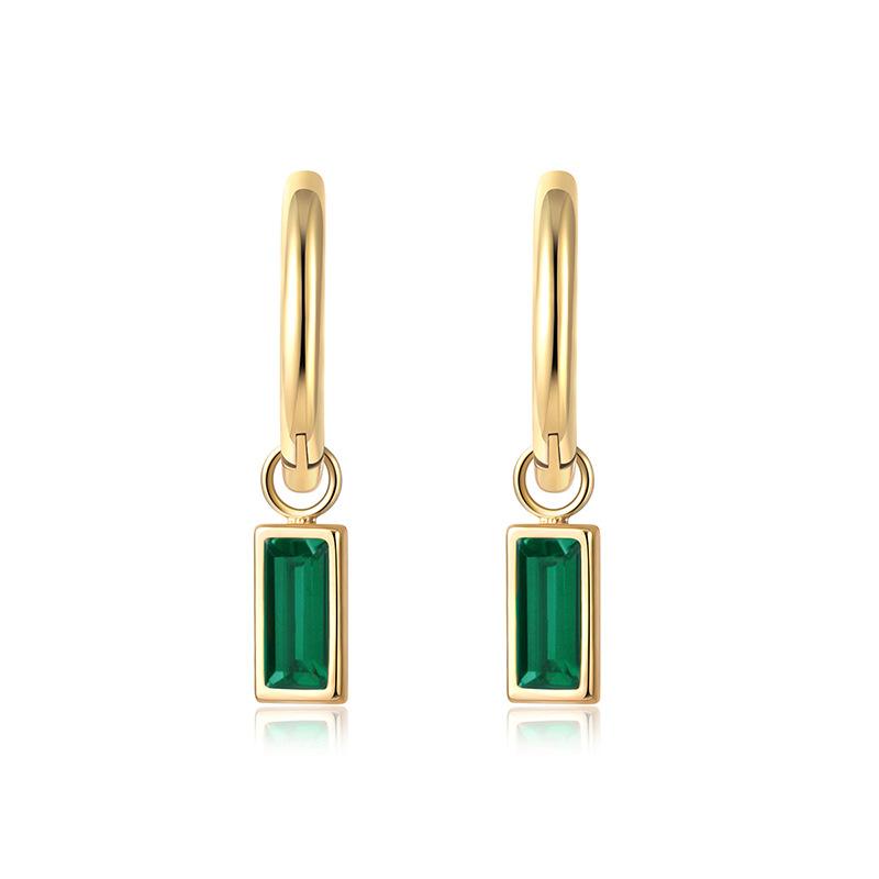 Trendy Geometric Vintage Green Zircon Earring Set Elegant Ear Clips Jewelry