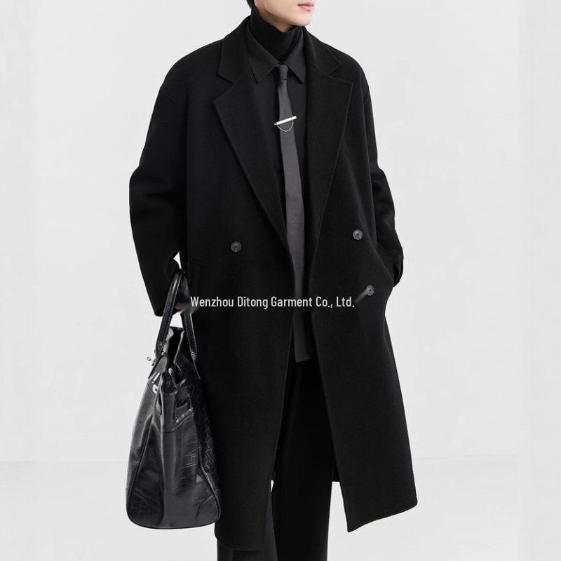 Men's Long Wool/Down Lapel Winter Coat