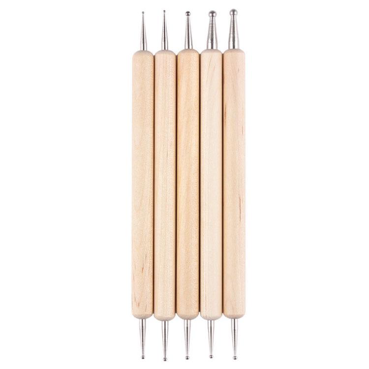 Set of 5 Double-Ended Wooden Embossing Pens for Pottery and Origami Clay Crafting