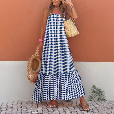 Boho Maxi šaty bez rukávů pro ženy Letní splývavé dlouhé šaty bez zad Ležérní plážové volánové swingové letní šaty