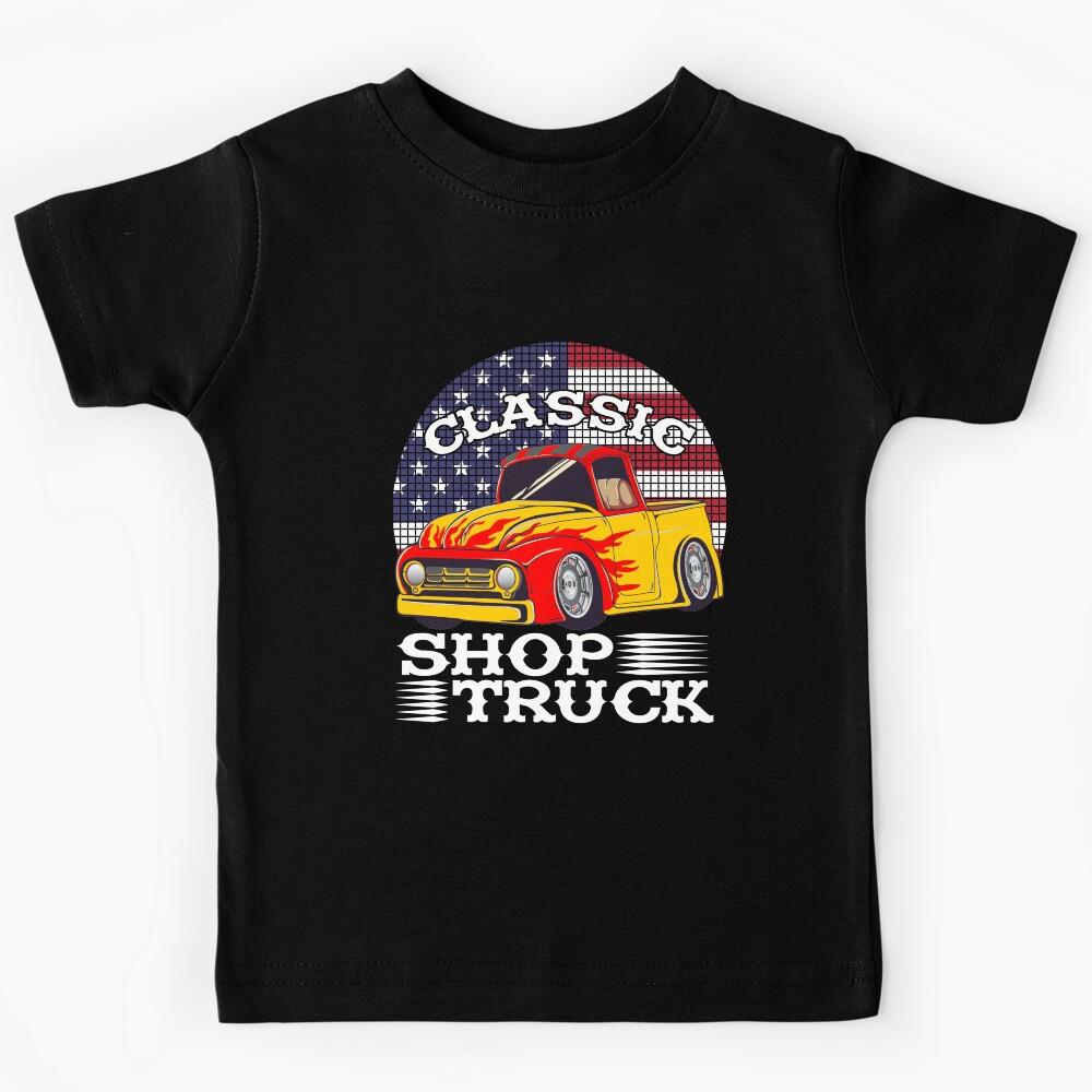 Classic Pickup Truck Customized Vintage Shop Truck Street Rod Flag Kids T-Shirt 100