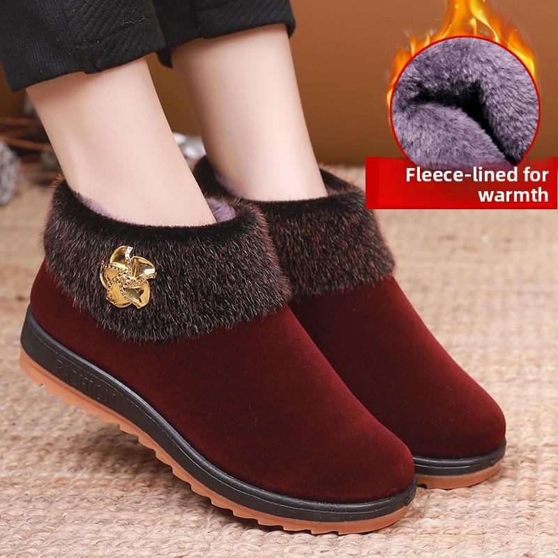 

Thiened Fluffy Anti-slip Winter Cotton oes for ly Women Traditional Beijing Cloth oes Comfortable Low Heel Flat Bo... 40 червоний