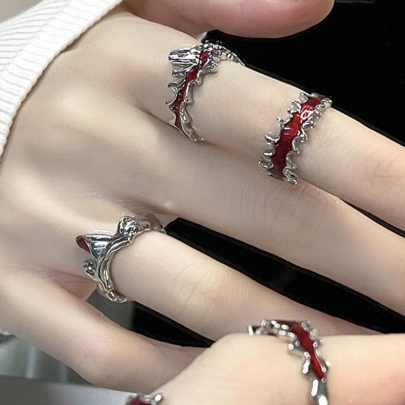 Punk Finger Rings Red Flame Open Finger Rings Adjustable Finger Rings Metal Material Jewelry Gift for Men Women Girls