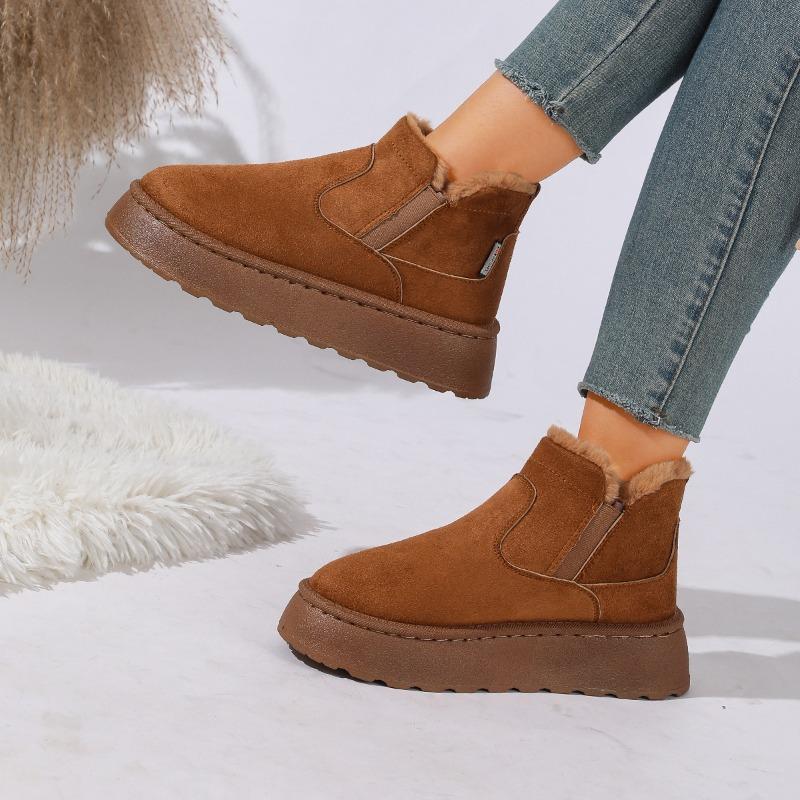Snow boots women's winter warm cotton shoes women's winter new solid color elastic band flat-bottomed short cotton boots