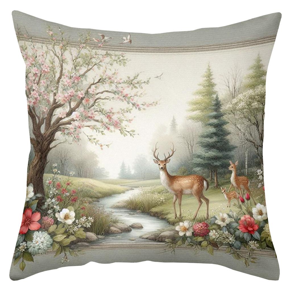 Deer And Forest Scenes Floral Decorative Cushion Covers Polyester pillowcase, sofa decorative cushion cov Headboard Pillow