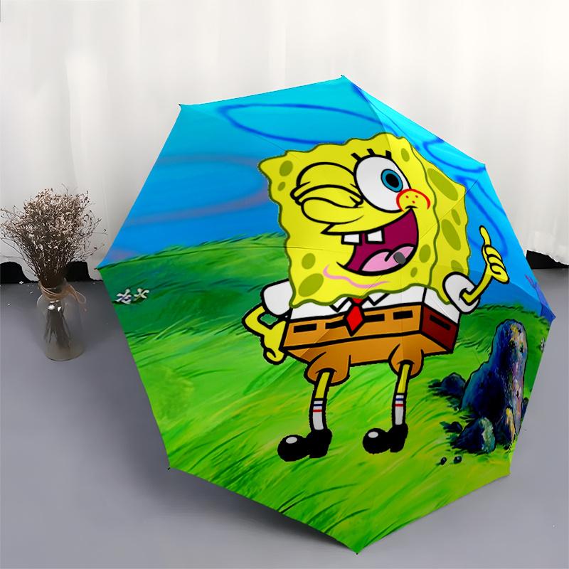 1pc SpongeBob Pattern Umbrella, Fashionable, Personalized, High-Value Folding Umbrella, a Must-Have for Summer, 8-Rib Durable Iron Frame, Tri-Fold Com